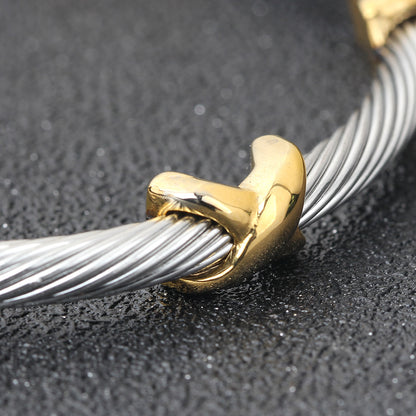 💎 Silver & Gold Cable Cuff Bracelet