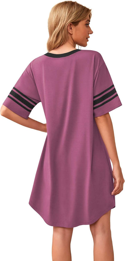 Women'S Sleep Shirt Short Sleeve Nightgown Loose Fit Breathable