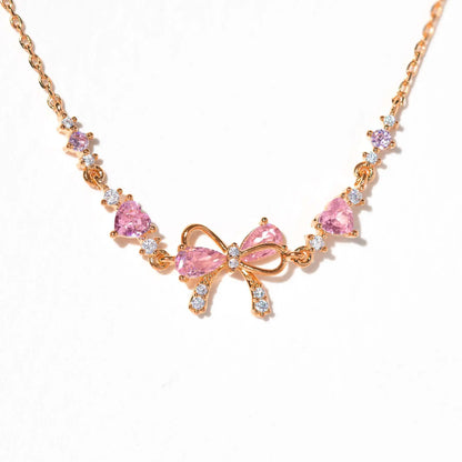 💎 Pink Zircon Heart Bow Bracelet