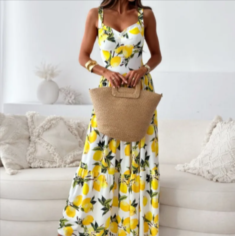 💎 Amalfi Lemon Blossom Maxi Dress
