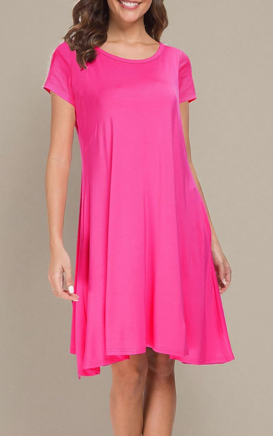Womens Short Sleeve Loose Pockets Dress Casual Swing T-Shirt Dresses