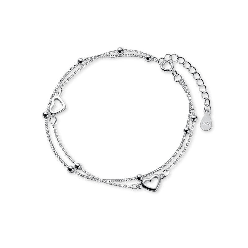💎 Double Layer Silver Heart Bracelet