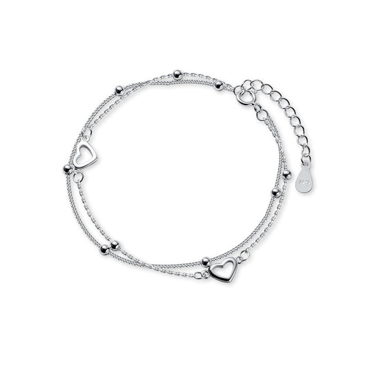 💎 Double Layer Silver Heart Bracelet