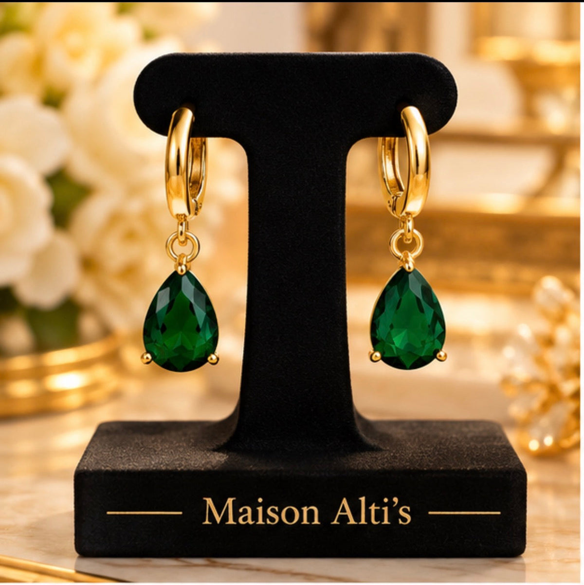 Maison Alti’s Emerald Glow Teardrop Earrings