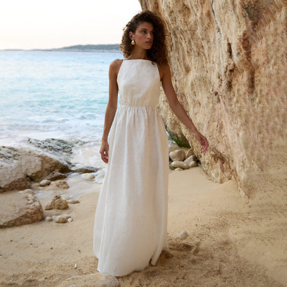 🦋 Coastal Muse Maxi Dress White