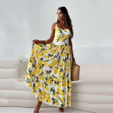 💎 Amalfi Lemon Blossom Maxi Dress