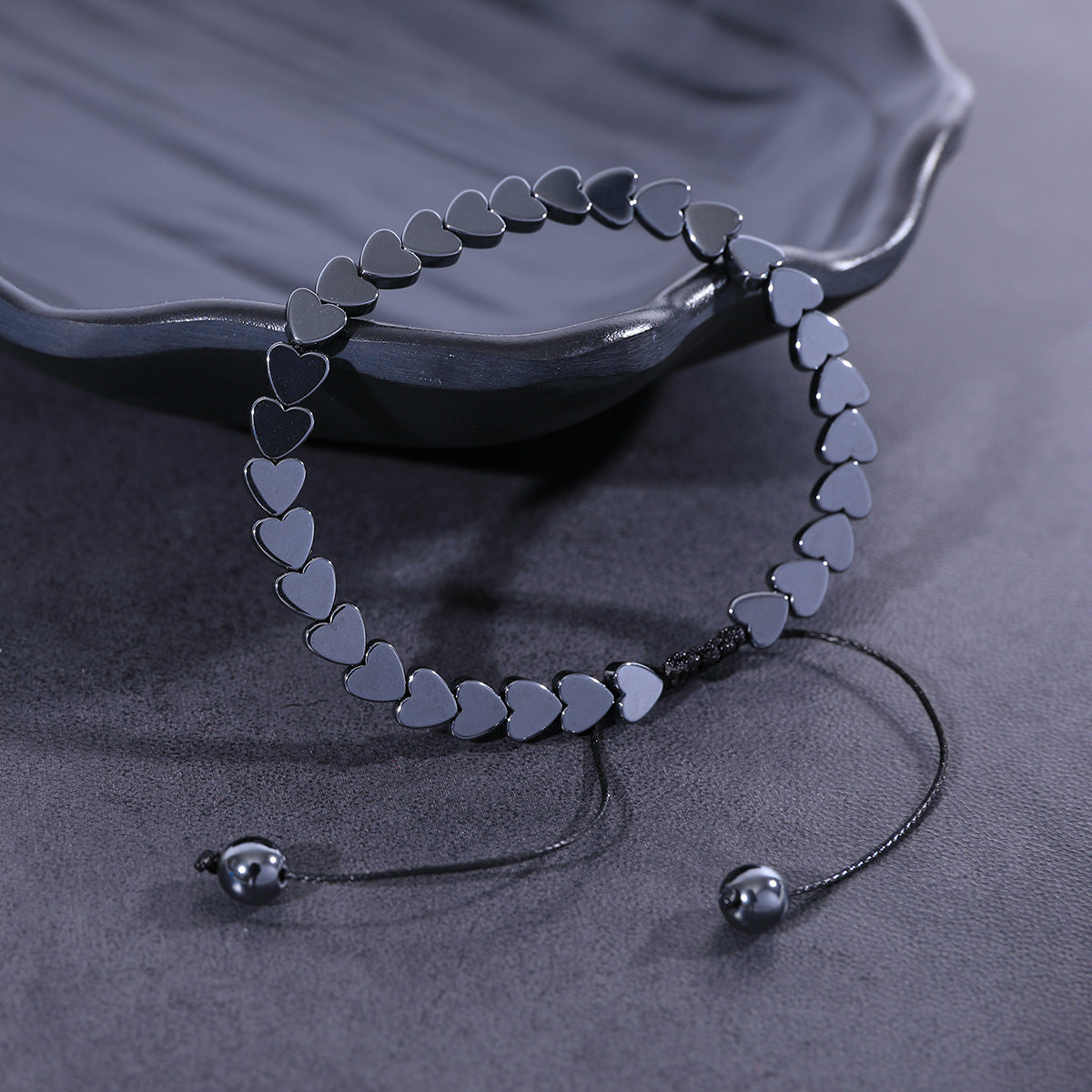 💎 Men's Black Stone Heart Bracelet
