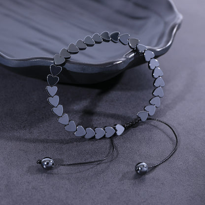 💎 Men's Black Stone Heart Bracelet