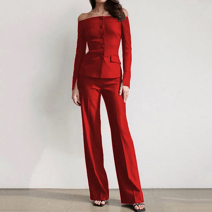 💎 Elegant Off-Shoulder Blazer & Pants Set