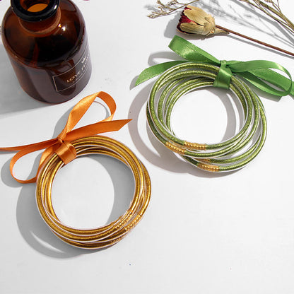 💎 Gold & Silver Glitter Bangle Set – 5 Pieces