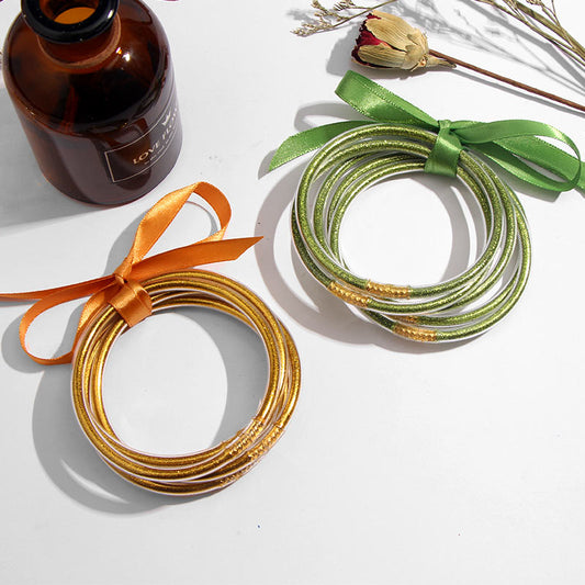 💎 Gold & Silver Glitter Bangle Set – 5 Pieces