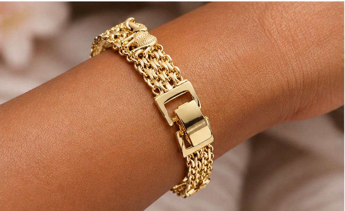 Maison Alti’s Golden Safari Elephant Multi-Chain Bracelet