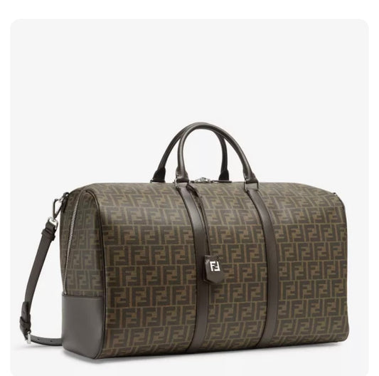 Fendi Large FF Duffle Bag – Luxury Brown Travel Bag with Leather Trim