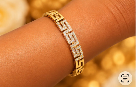 Maison Alti’s Golden Empress Greek Key Crystal Bracelet