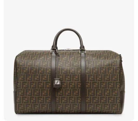 🌀 Fendi Large FF Duffle Bag – Luxury Brown Travel Bag with Leather Trim