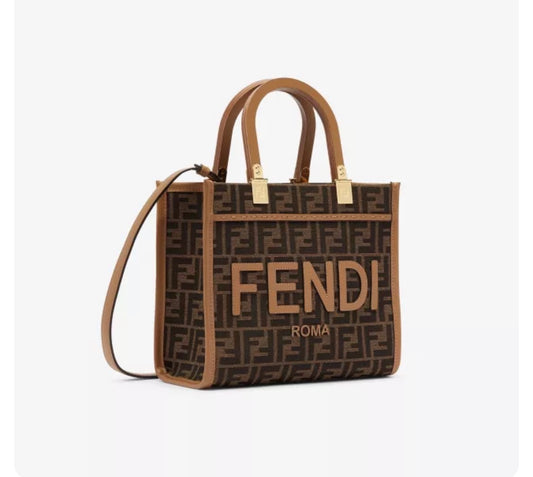 Fendi Sunshine Small Brown FF Jacquard Fabric Bag