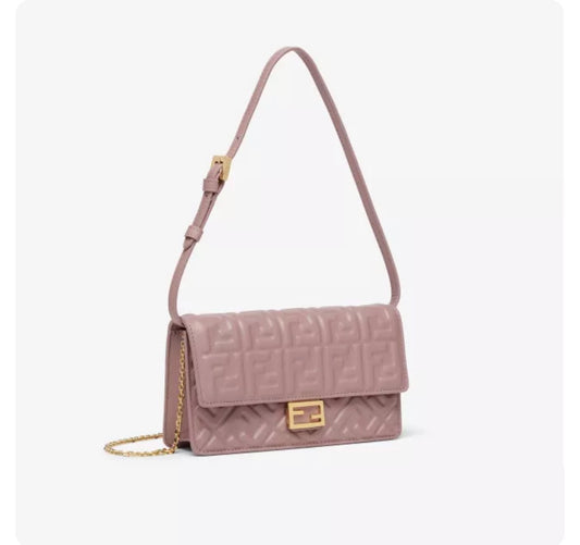 Fendi Calfskin Matisse Chain Wallet with Gold Chain and Iconic FF Logo
