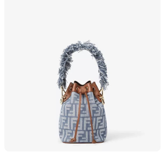 Fendi Mon Tresor Blue Denim Effect FF Jacquard Mini Bucket Bag