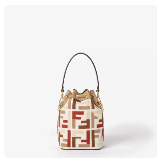 Fendi Mon Tresor Mini Bucket Bag with Multicolour FF Embroidery