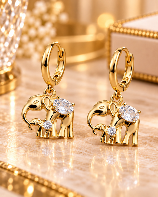 Golden Elephant Family Charm Earrings
