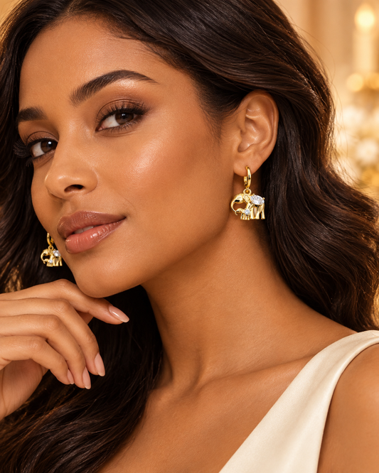 Golden Elephant Family Charm Earrings — product image 2
