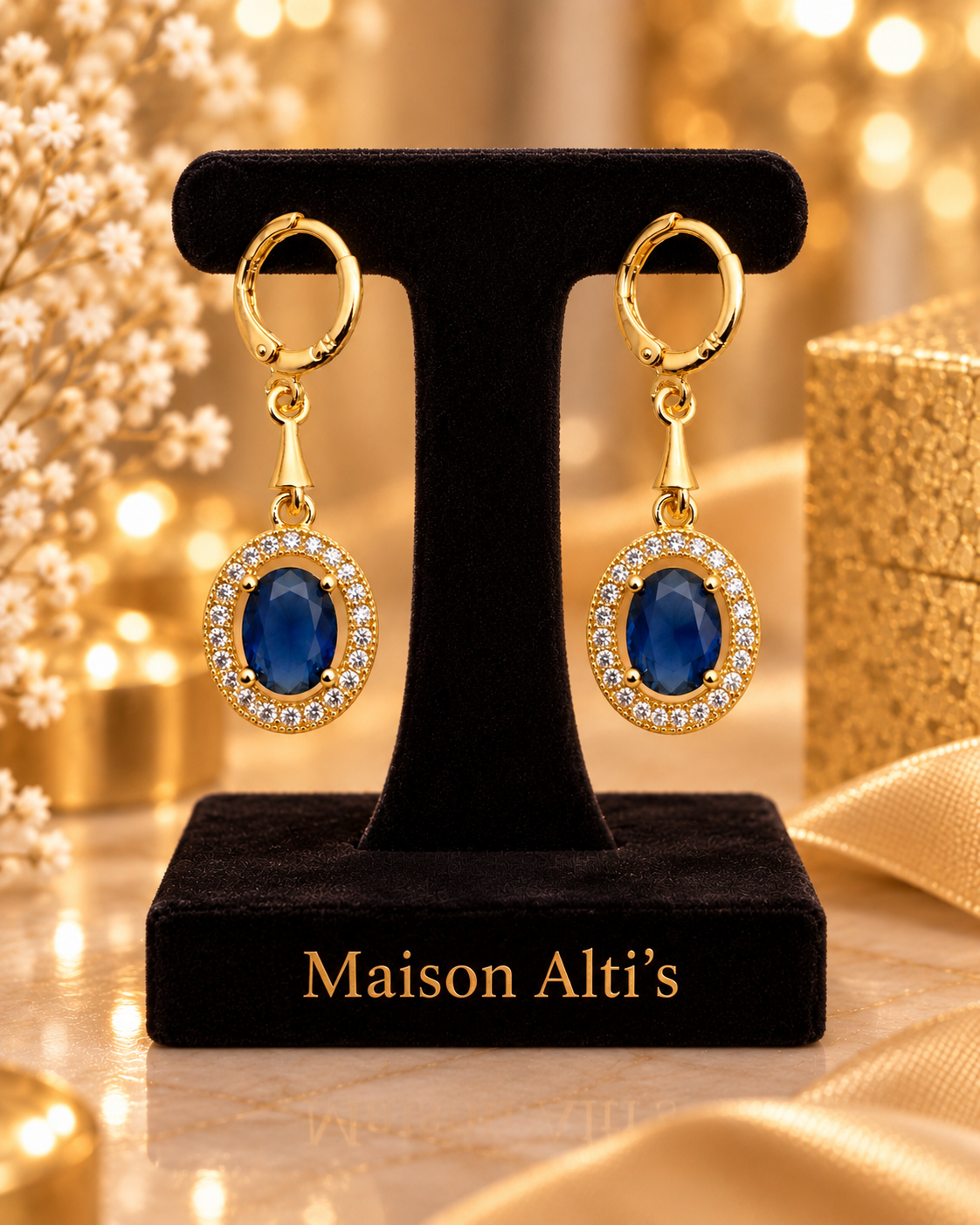 Maison Alti’s Royal Blue Halo Drop Earrings — product image 4