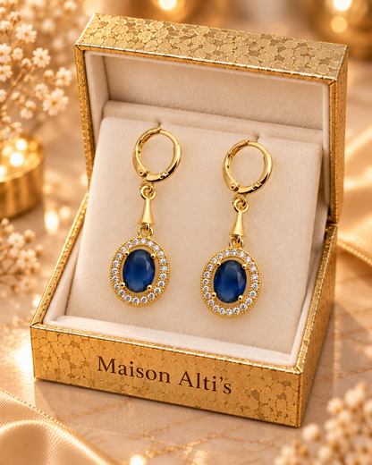 Maison Alti’s Royal Blue Halo Drop Earrings