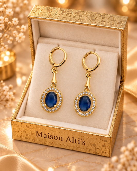 Maison Alti’s Royal Blue Halo Drop Earrings