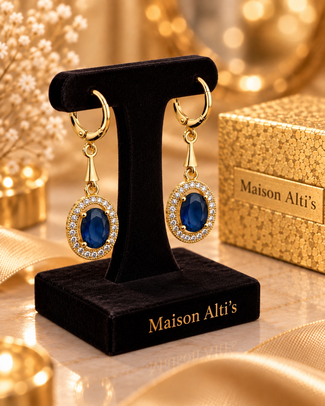 Maison Alti’s Royal Blue Halo Drop Earrings — product image 3