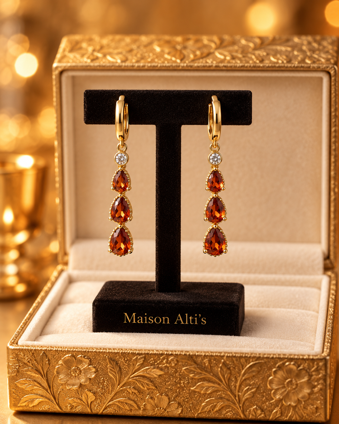 Maison Alti’s Autumn Amber Elegance Triple-Drop Earrings — product image 4