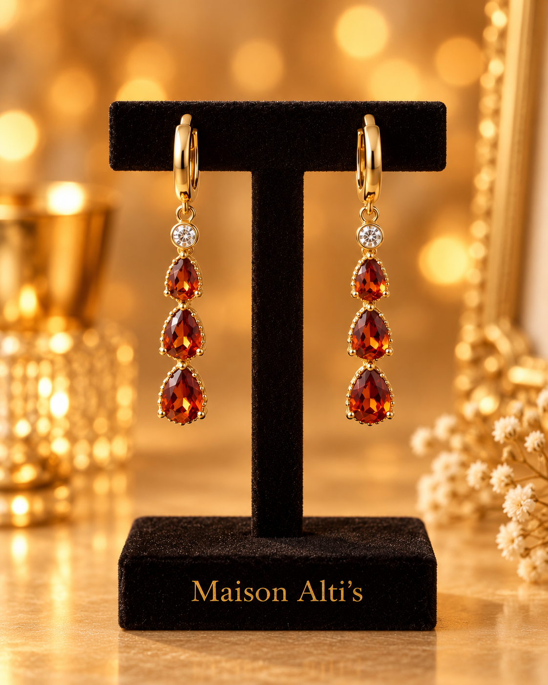 Maison Alti’s Autumn Amber Elegance Triple-Drop Earrings — product image 3