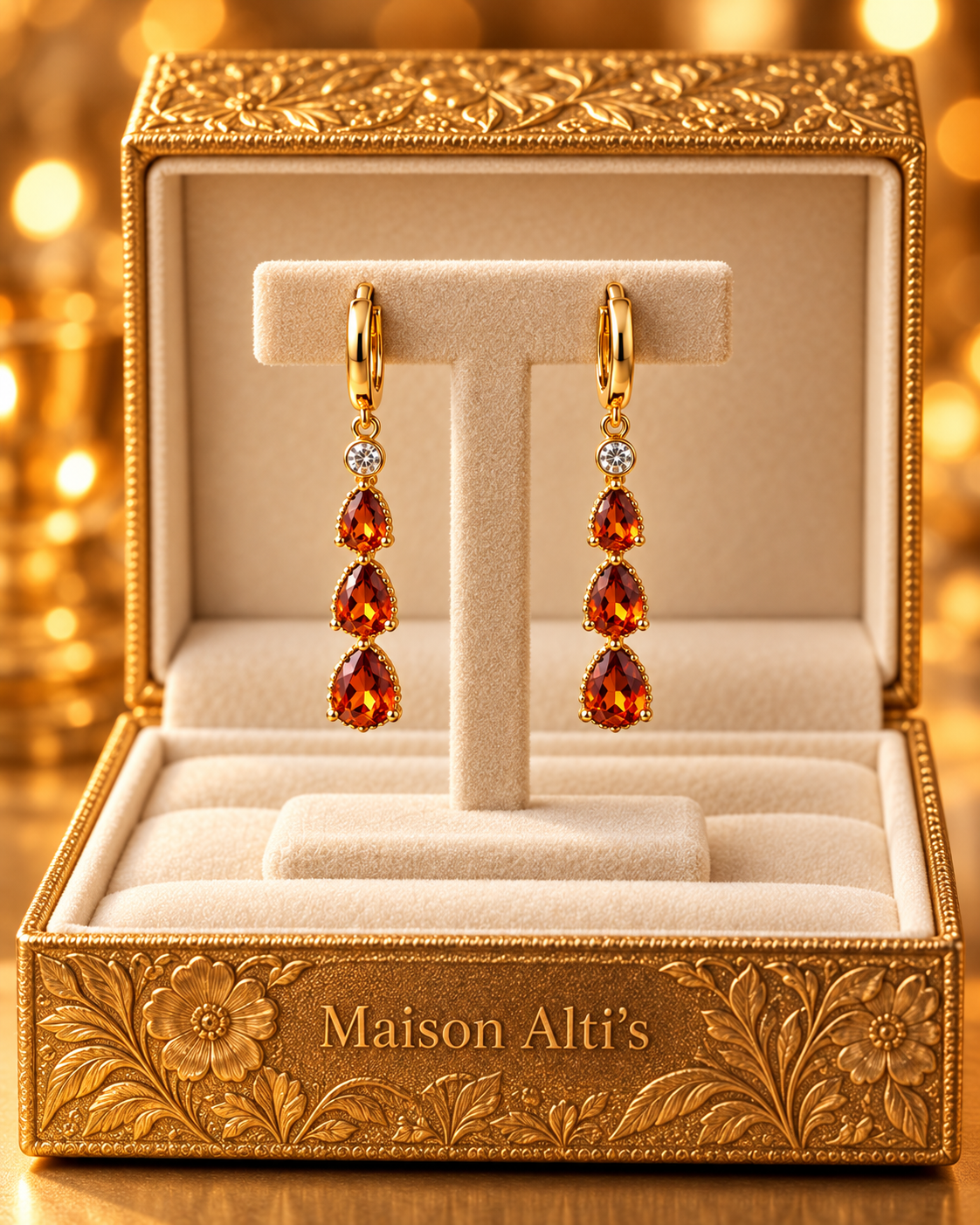 Maison Alti’s Autumn Amber Elegance Triple-Drop Earrings — product image 2