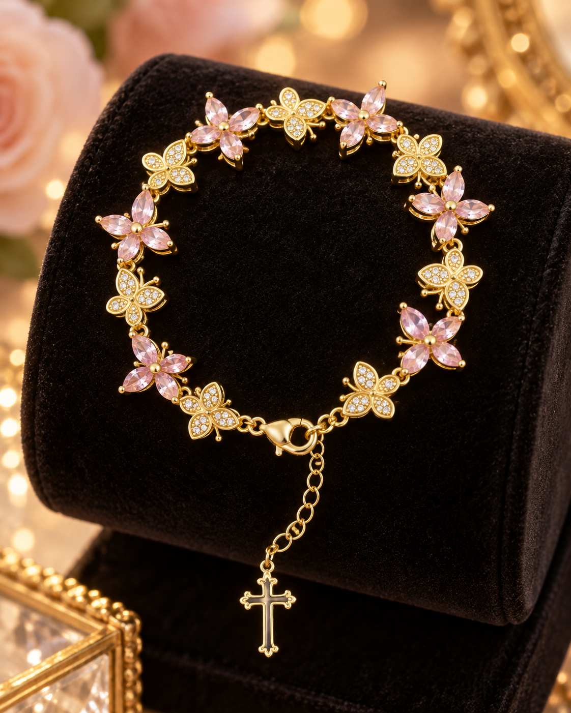 Maison Alti’s Blush Butterfly Garden Crystal Bracelet with Cross Charm — product image 3