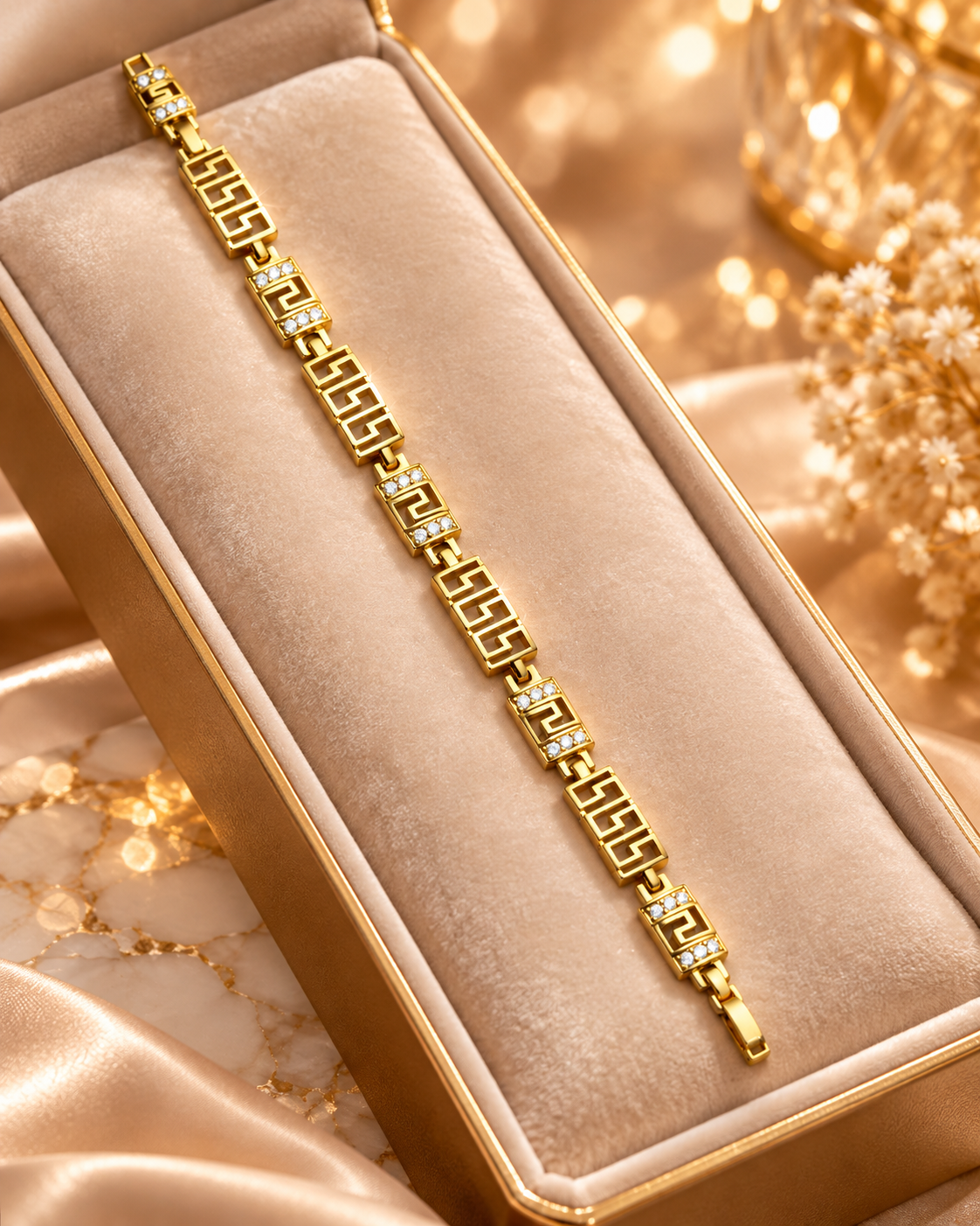 Maison Alti’s Golden Elegance Greek Key Crystal Bracelet — product image 4