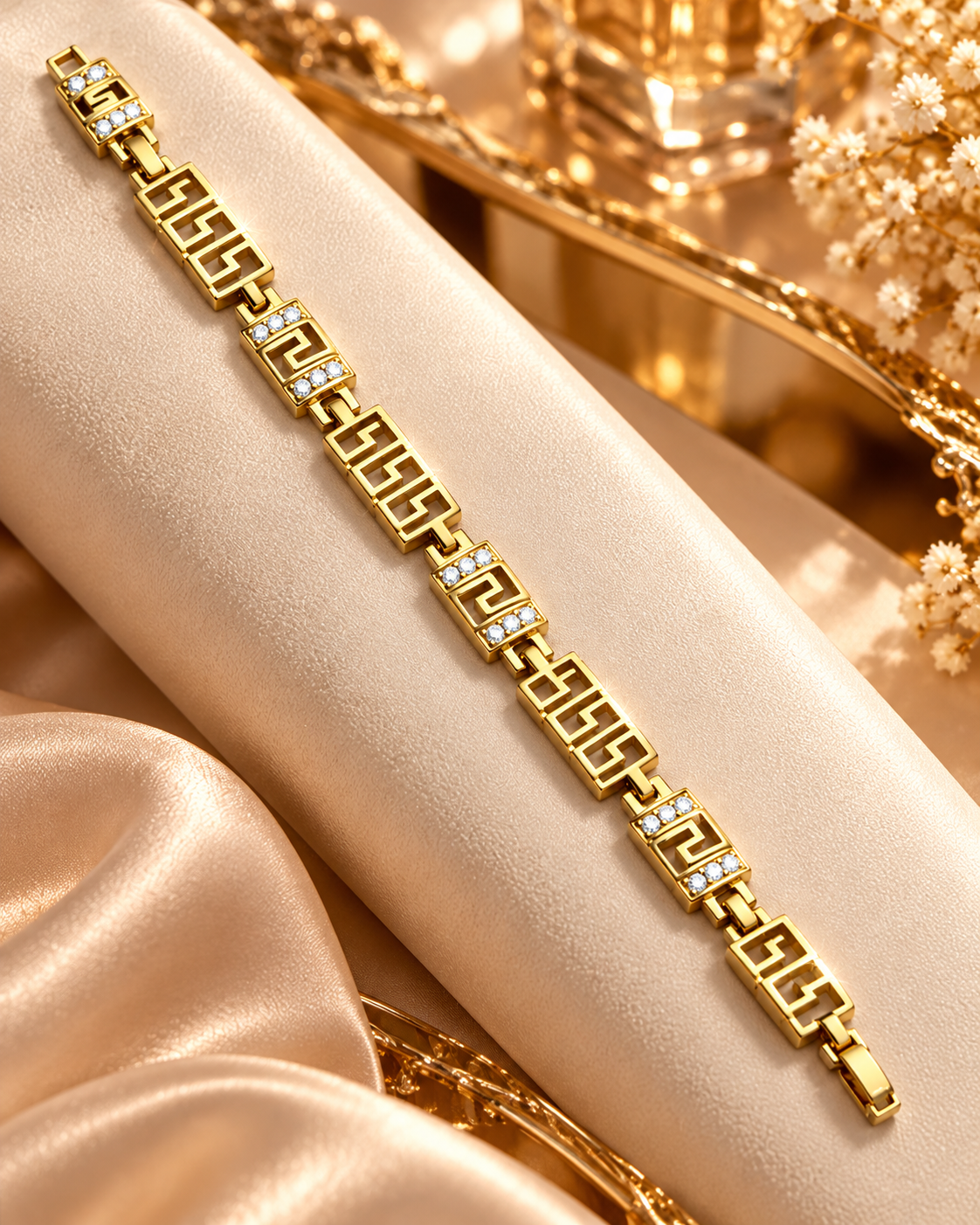 Maison Alti’s Golden Elegance Greek Key Crystal Bracelet — product image 3