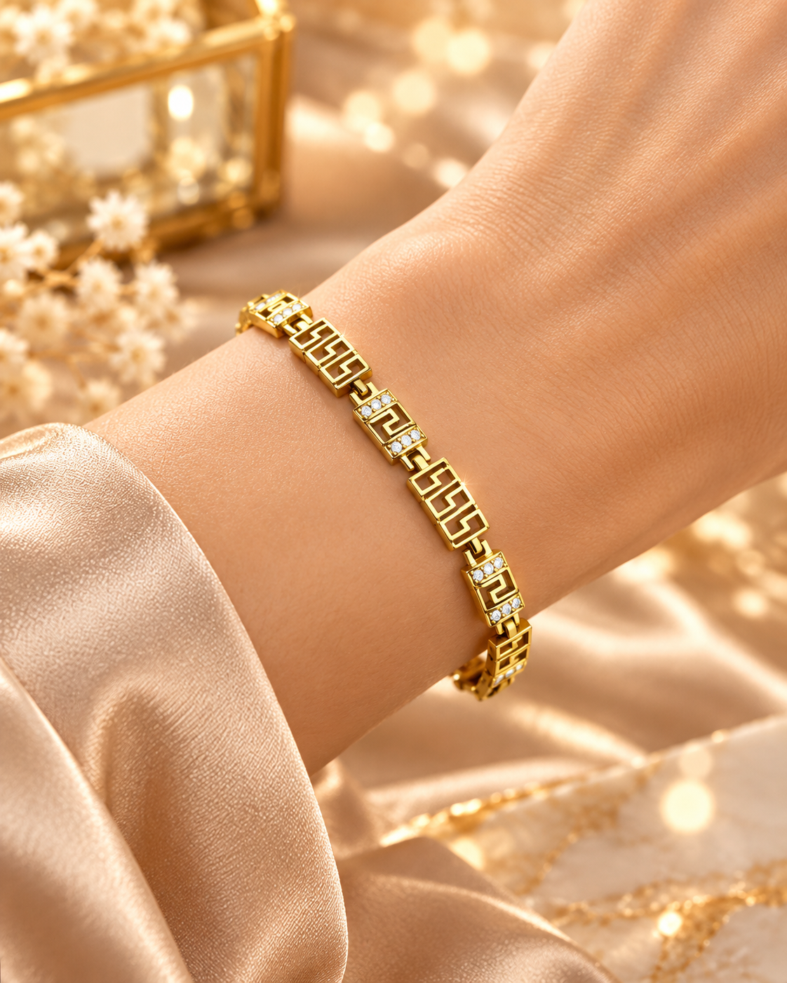 Maison Alti’s Golden Elegance Greek Key Crystal Bracelet — product image 2