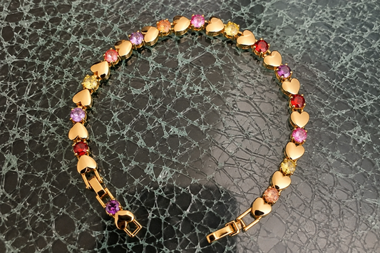 Maison Alti’s Rainbow Love Gold Heart & Crystal Bracelet
