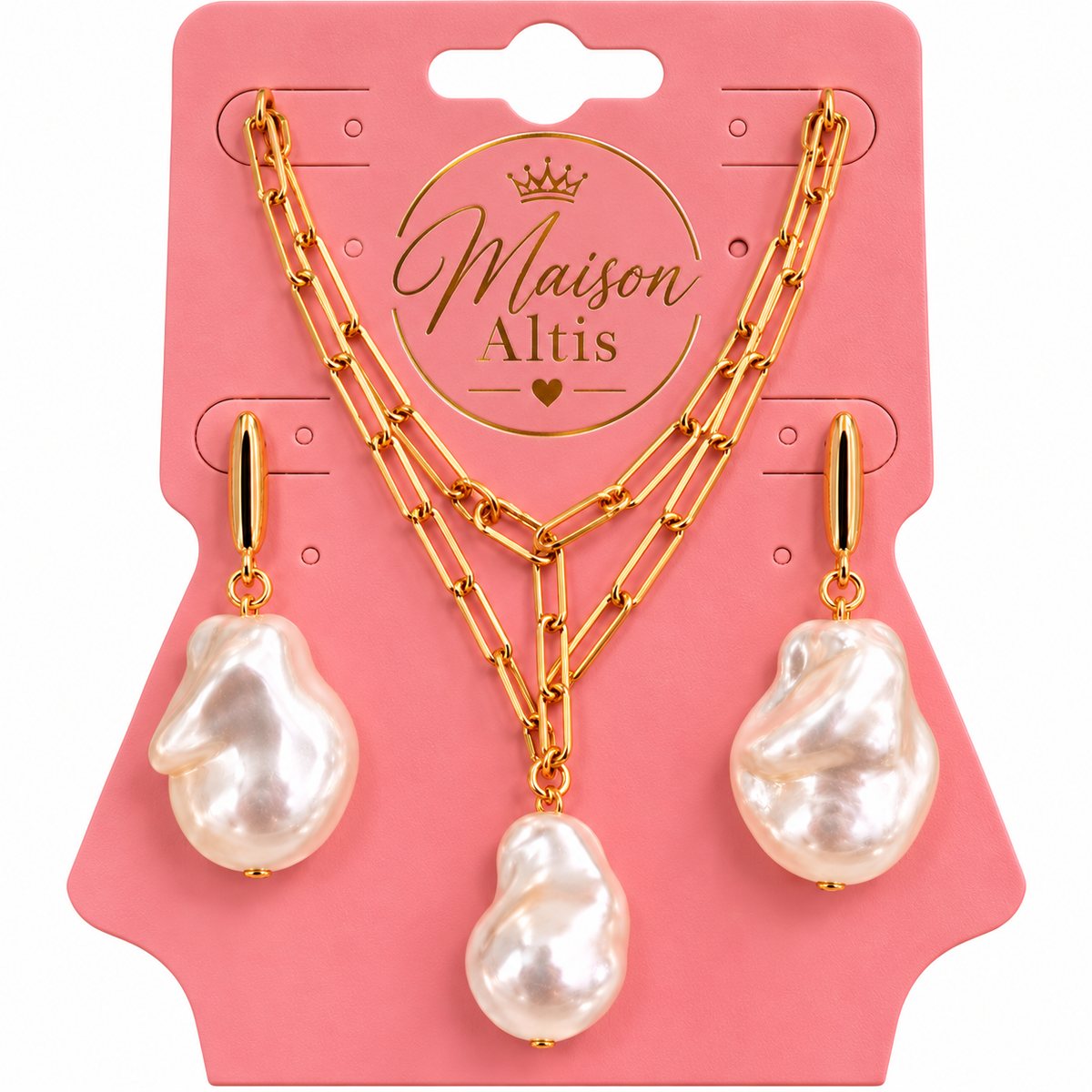🛍️ Alti’s Baroque Pearl Necklace & Earrings Set – Gold & Ivory