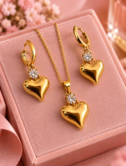 🛍️ Alti’s Golden Heart Earrings & Pendant Set