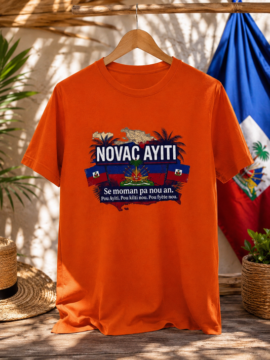NOVAC AYITI Haiti Heritage Orange Graphic Tee - Haitian Pride Cultural T-Shirt