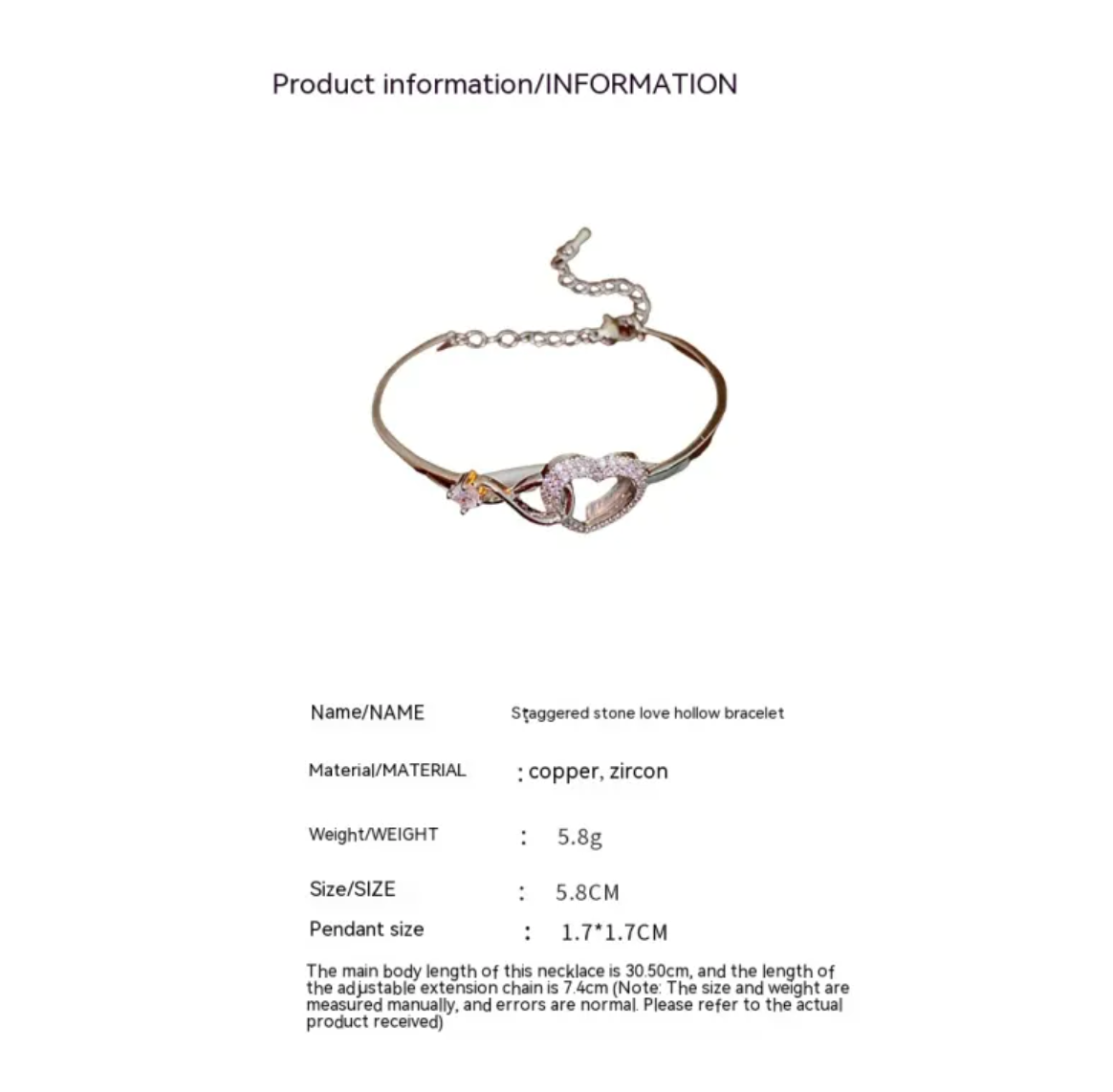 💎 Sparkling Zircon Heart Bracelet