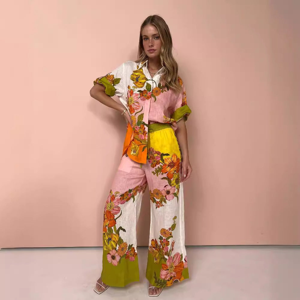 💎 Tropical Bloom Floral Two-Piece Pants Set