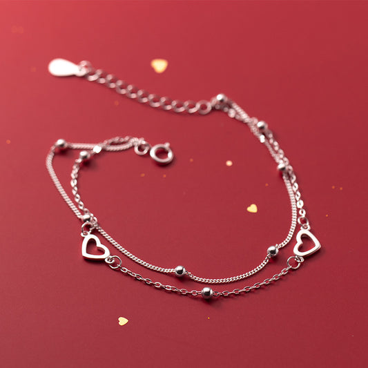 💎 Double Layer Silver Heart Bracelet