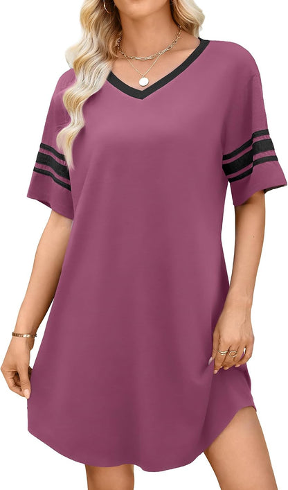 Women'S Sleep Shirt Short Sleeve Nightgown Loose Fit Breathable