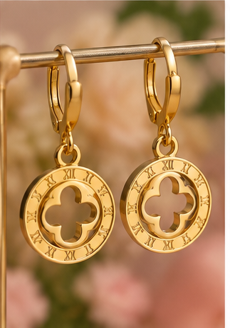 Lucky Clover gold-tone drop earrings close-up