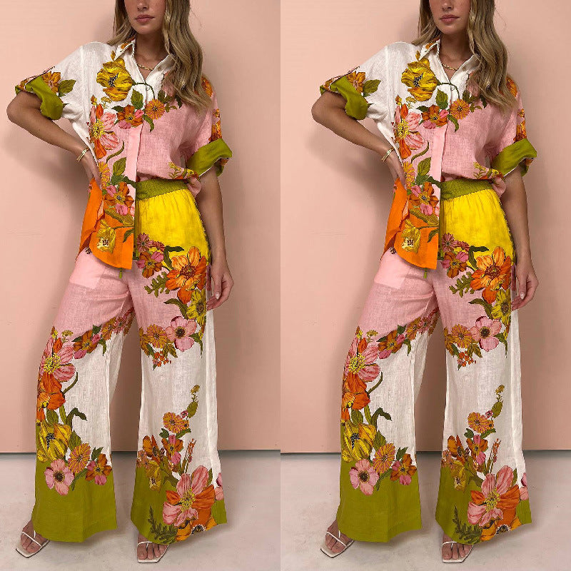 💎 Tropical Bloom Floral Two-Piece Pants Set