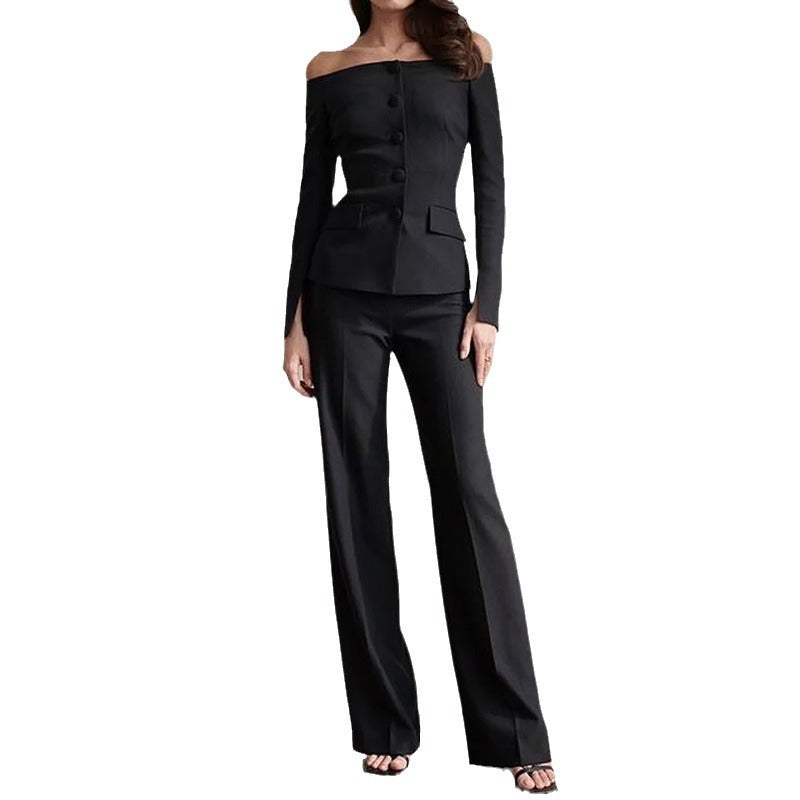 💎 Elegant Off-Shoulder Blazer & Pants Set