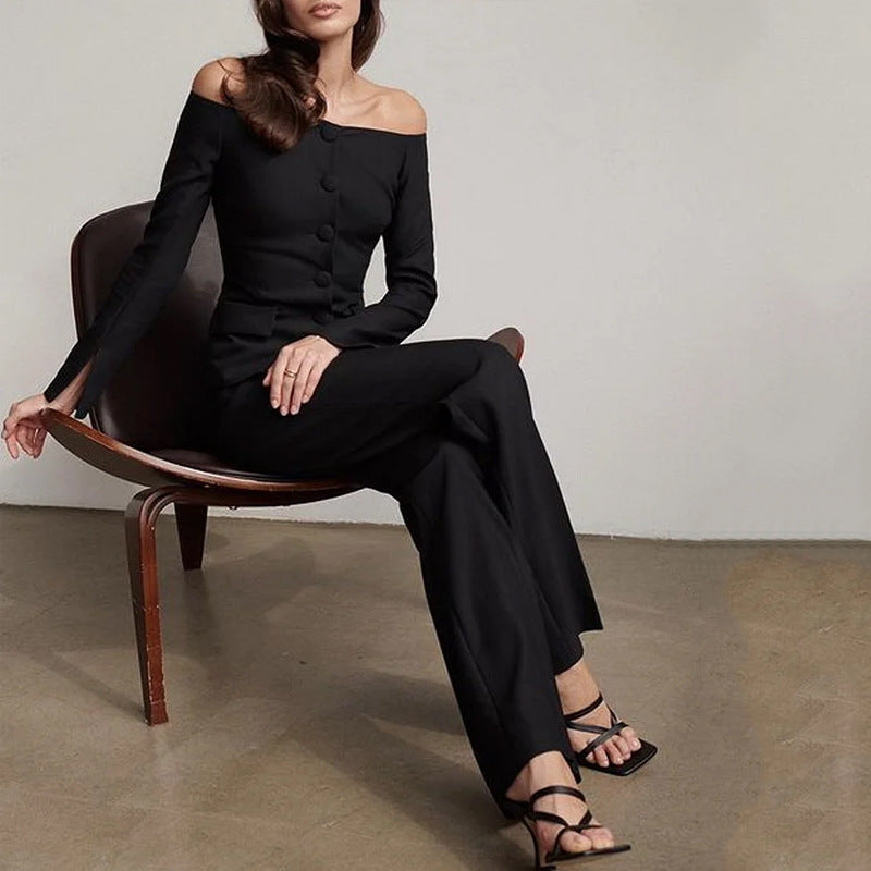 💎 Elegant Off-Shoulder Blazer & Pants Set
