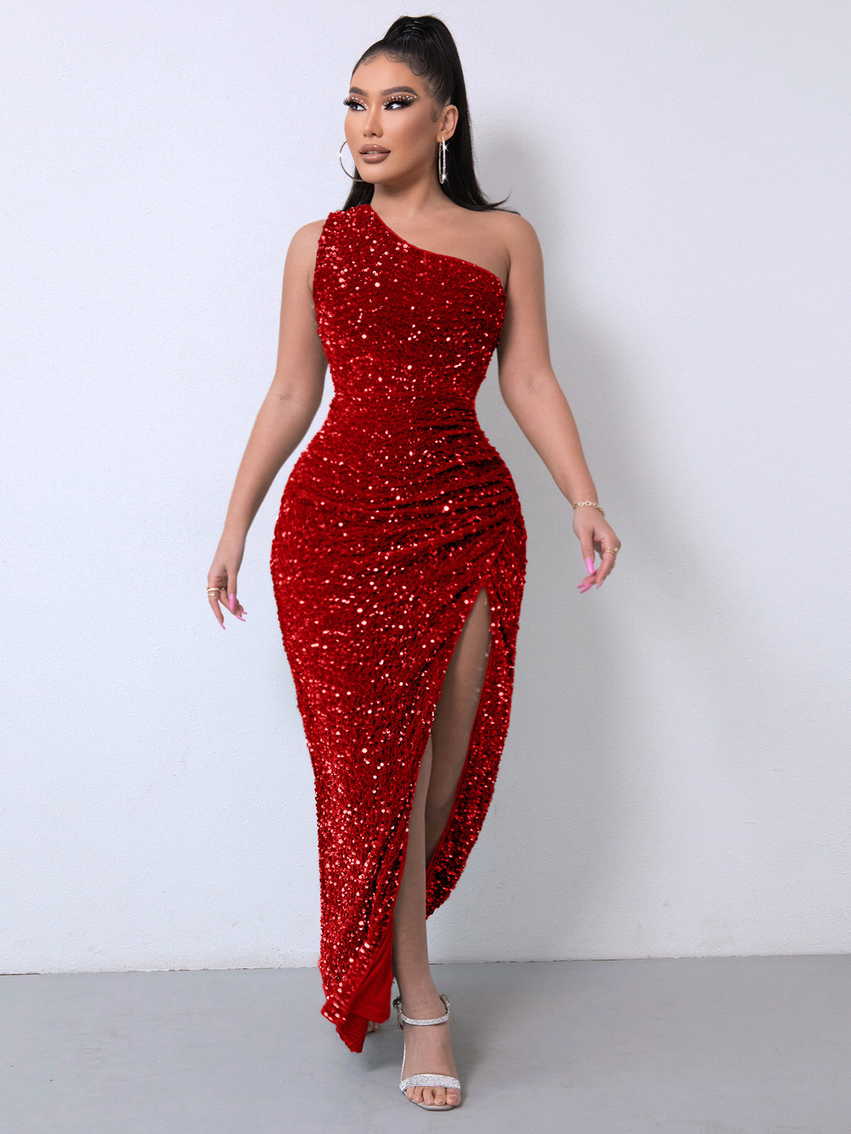 🦋 Veloura One-Shoulder Sequin Gown
