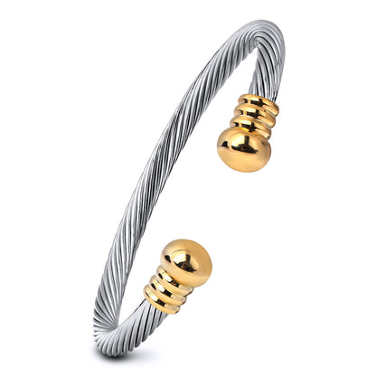 💎 Silver & Gold Cable Cuff Bracelet